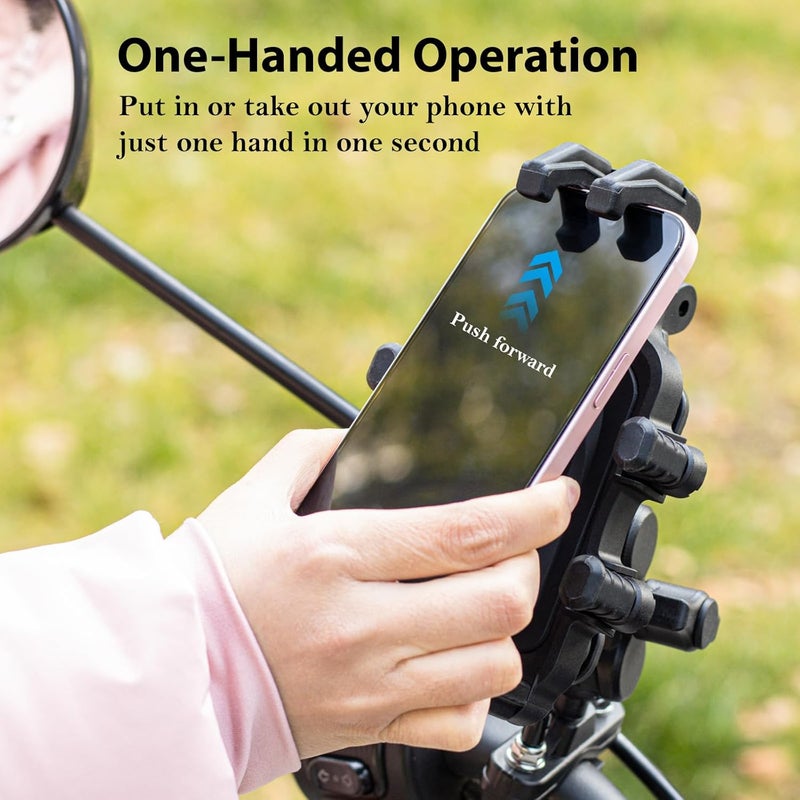 EMERK Motorcycle Phone Mount Holder - [Dual Vibration Dampener] [Anti-Shake Anti-Theft] Bike Phone Holder, Adjustable Handlebar Cellphone Cradle for Bicycle Road Scooter ATV Fit 4.7''-7.2'' Smartphone - Image 4